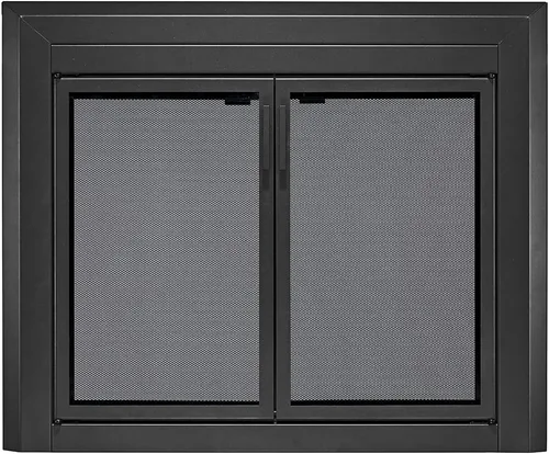UniFlame - Logan - Puertas de chimenea estilo gabinete con vidrio templado ahumado (color: negro, tamaño: mediano - se adapta a aperturas de 30 a 37