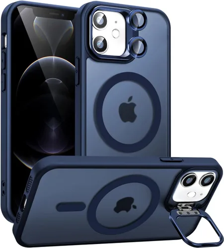 Miniatura 10 de Funda magnética para iPhone 11 con soporte, compatible con Magsafe, protección militar y protector de lente de cámara, funda translúcida mate