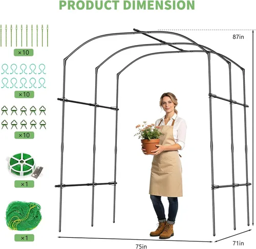 Miniatura 4 de DoCred Enrejado de arco de jardín alto para plantas trepadoras, 87 pulgadas de alto, soporte de metal para plantas trepadoras, arcos de enrejado