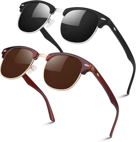 Miniatura 15 de LINVO Gafas de sol polarizadas sin montura para hombres y mujeres, lentes de sol clásicos retro con medio marco para conducir, protección UV Un