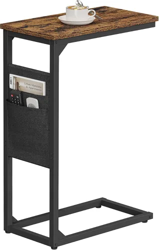 Miniatura 11 de TUTOTAK - Mesa auxiliar en forma de C, mesa lateral para sofá, mesa de sofá con bolsa de almacenamiento, bandeja para TV para sala de estar, Negro