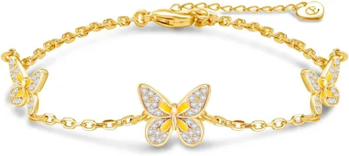 Clufantric Pulsera de mariposa para mujeres y niñas, chapada en oro de 18 quilates con circonita cúbica, regalo de joyería para mujer, madre,