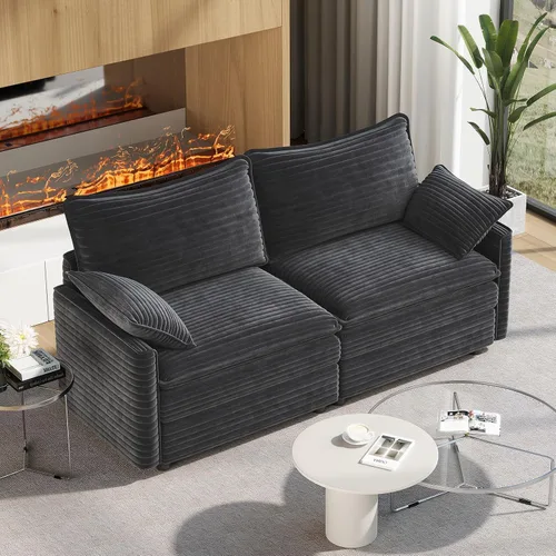 Miniatura 91 de Vesgantti 2 Piece Loveseat & 3 Seater Sofa Set, Modular Cloud Couch, Beige