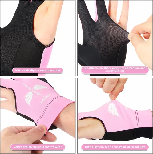 Miniatura 7 de ANIMSWORD Guantes de billar transpirables y cómodos que se adaptan a la mano izquierda o derecha, 3 dedos para guantes deportivos de Snooker Cue.