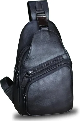LRTO Bolso de cuero genuino para hombres y mujeres, estilo vintage, de cuero auténtico, bandolera de hombro, bolso cruzado en el pecho, Grisoscuro,