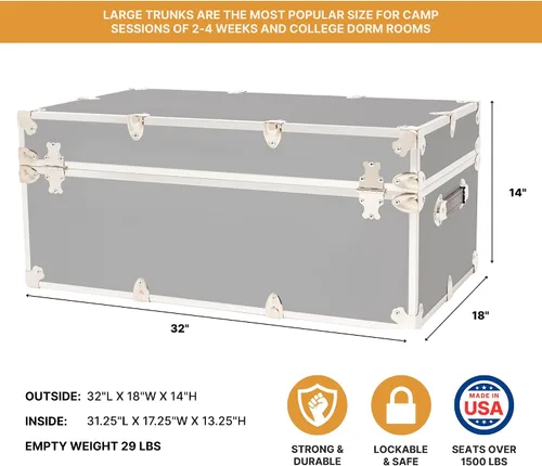 Miniatura 2 de Rhino Trunk & Case Maletero grande clásico, 32 x 18 x 14 pulgadas, capacidad de más de 1500 libras, muchos colores, tapa de cierre suave. Fuerte