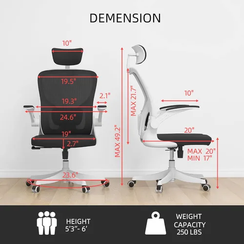 Miniatura 2 de Monhey Silla de oficina, silla de oficina ergonómica con soporte lumbar, reposacabezas 3D y brazos abatibles, sillas de escritorio para oficina