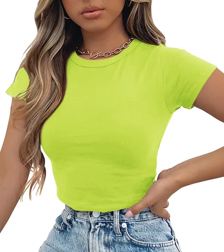 Miniatura 3 de Artfish Camiseta básica para mujer, cuello redondo, manga corta, ajustada, informal, para mujer
