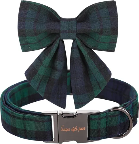 Miniatura 27 de Unique style paws Collar de perro con corbata, collar de perro a cuadros rosa y verde, el mejor regalo para perros pequeños, medianos y grandes, S