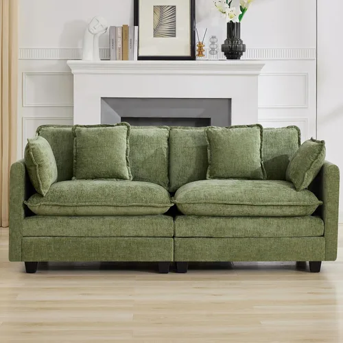 Miniatura 10 de Otomán de Sofá Moderno de Chenille Nube de 35'', Otomán Rectangular para Sofá Seccional Modular, Beige