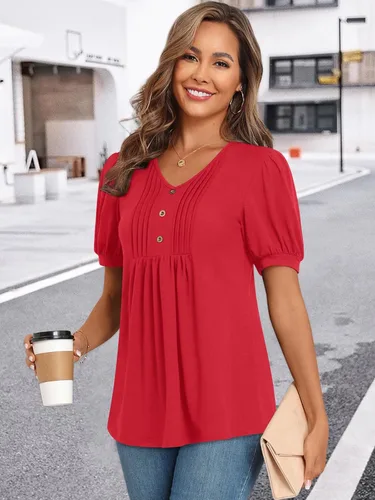 Miniatura 3 de Findsweet Blusas de túnica de verano para mujer, tops casuales y elegantes, manga corta, M-3XL