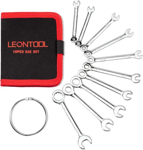 Juego de mini llaves SAE, 10 piezas, acabado cromado resistente al óxido, ideal para automóviles, industriales, hogar, pasatiempos, color plateado
