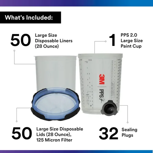 Miniatura 2 de 3M PPS 2.0 Kit de taza, tapas y forros para pistola pulverizadora, 26325, grande, 28 onzas, filtro de 125 micrones, uso para automóviles, muebles