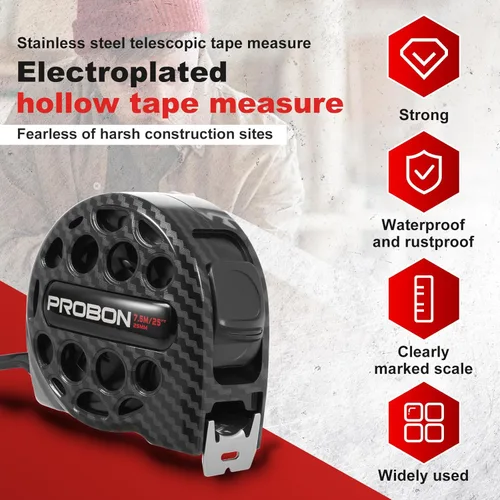 Miniatura 3 de Cinta métrica negra 25FT/7.5M de acero inoxidable con escala de doble cara, impermeable, retráctil, cinta de medición práctica para construcción
