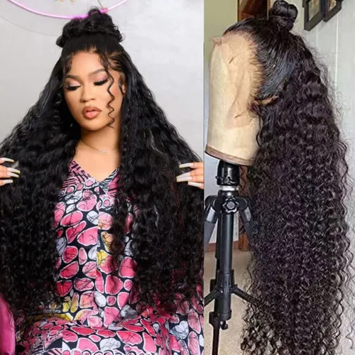 Miniatura 16 de Peluca de encaje frontal de 30 pulgadas, cabello humano prearrancado de densidad 180, peluca de encaje frontal brasileña con cabello húmedo y Encaje