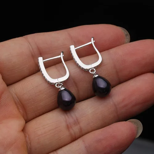 Miniatura 6 de Aretes colgantes de plata de ley 925 real de 8 a 0.354 in, color negro, blanco, gris, perlas cultivadas de agua dulce, joyería para mujeres y niñas