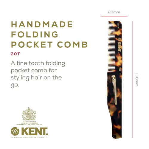 Miniatura 2 de Kent 20T TY - Peine de bolsillo plegable hecho a mano para hombres, peine alisador de pelo de dientes finos para el cuidado diario del cabello