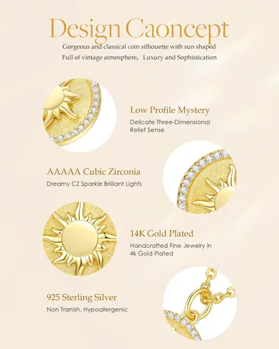 Miniatura 4 de CDE Collar con colgante de moneda de sol chapado en oro de 14 quilates para mujer plata de ley 925 con piedra natal de circonita cumpleaños