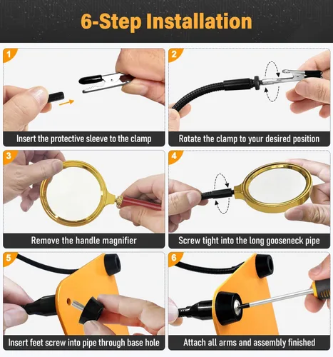 Miniatura 5 de Estación de soldadura de manos ayudantes con lupa 5X, 4 brazos flexibles para soldadura y herramienta de soldadura de tercera mano para reparación