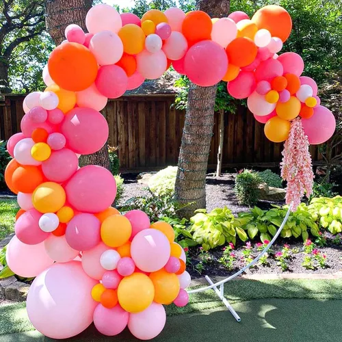 Miniatura 4 de Kit de arco de guirnalda de globos rosados, kit de arco de globos de color rosa, amarillo y naranja, globos de látex para fiesta de cumpleaños, baby