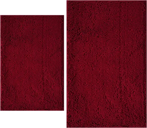Miniatura 31 de Juegos de alfombras de baño de 2 piezas, alfombra de baño de felpilla extra suave ultra absorbente, alfombra de baño con base antideslizante de PVC