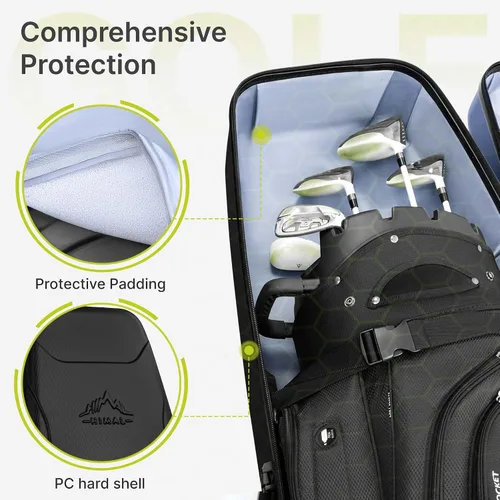 Miniatura 7 de UNIHIMAL Funda rígida de viaje de golf con ruedas, diseño de carcasa rígida de PC, impermeable, duradera y de gran capacidad, funda de viaje de golf