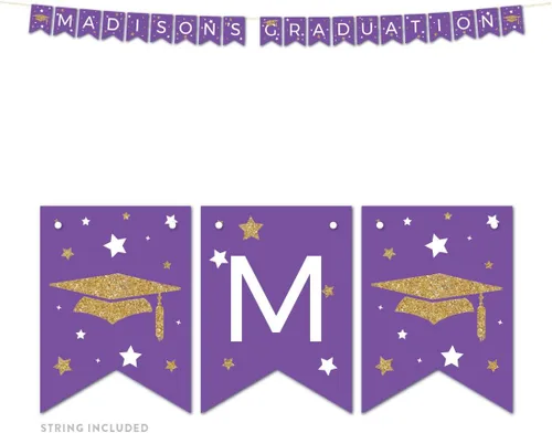 Miniatura 18 de Andaz Press Colección de fiesta de graduación con purpurina de color morado real y dorado, pancarta colgante con cuerda, Congrats Grad!, 5 pies, 1