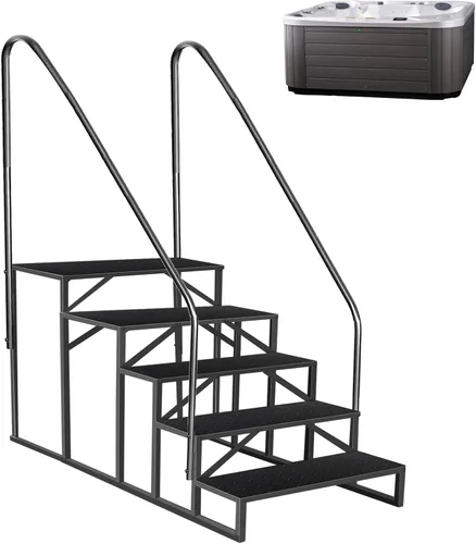 Miniatura 13 de Escaleras de bañera de hidromasaje con pasamanos, escalera de piscina de 2 escalones sobre el suelo, escaleras antideslizantes para caravana