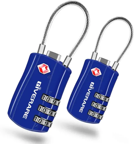 GIVERARE Paquete de 2 cerraduras de equipaje aprobadas por la TSA, cerradura de cable de viaje combinada, candados de 3 dígitos reconfigurables con
