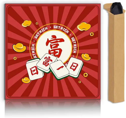 Miniatura 9 de Tapete Mahjong, tapete de juego antideslizante que reduce el ruido, tapete de mesa Mahjong de 31.5 pulgadas, tapete Mahjong con bolsa de tela y Rojo