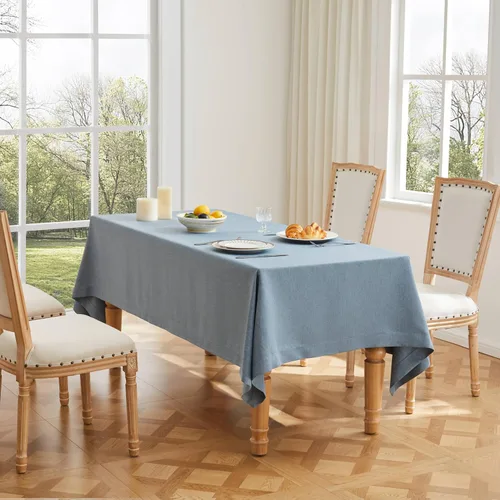 Miniatura 9 de ZeeMart Mantel Básico de Lino Texturizado, 52 x 70 Pulgadas Natural, Mantel Rectangualr de Estilo Granja Beige, Manteles de Lino Resistente a
