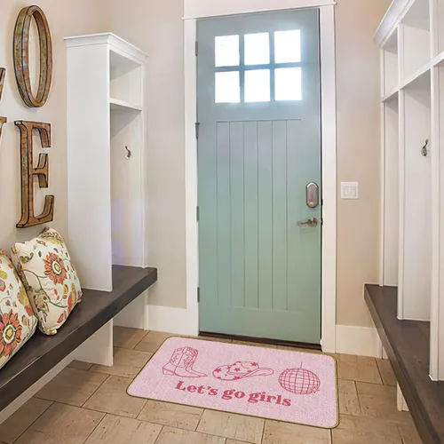 Miniatura 2 de Mingnei Divertido tapete rosa preppy de Let's Go Girls – Tapete de vaquera, botas de vaquera occidental, tapete de piso de disco para el hogar