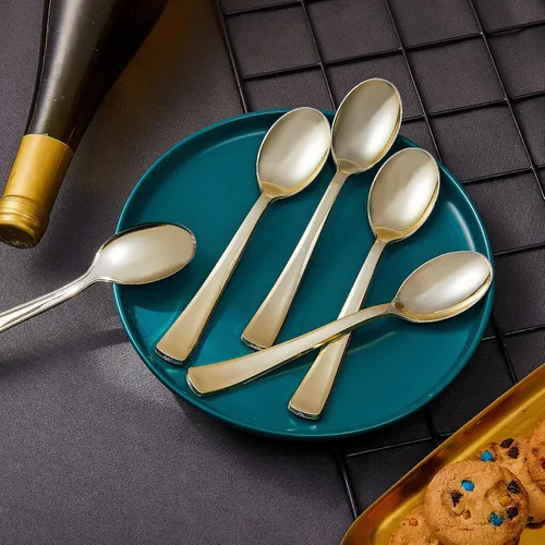 Miniatura 5 de N9R 72 cucharas de plástico doradas, sólidas, duraderas, resistentes, cubiertos de plástico dorado desechables para fiestas, bodas y cenas