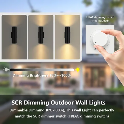 Miniatura 4 de DAKAFUL 5CCT - Luces de pared regulables para exteriores, paquete de 2 unidades, 3000 K, 5000 K, 6000 K, cilindro LED integrado, luz de aluminio