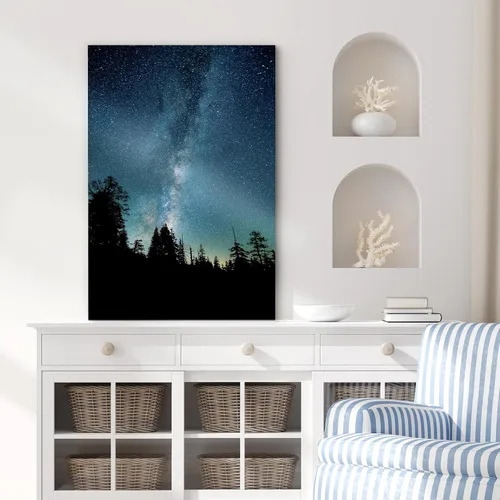 Miniatura 3 de SIGNFORD - Cuadro en lienzo para pared, silueta de bosque con estrellas azul marino y verde azulado, naturaleza, fotografía, realismo, decoración