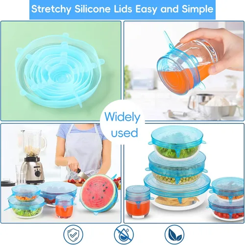 Miniatura 5 de 12 tapas elásticas de silicona para almacenamiento de alimentos, 6 especificaciones de cubierta de tazón de silicona reutilizable, adecuadas
