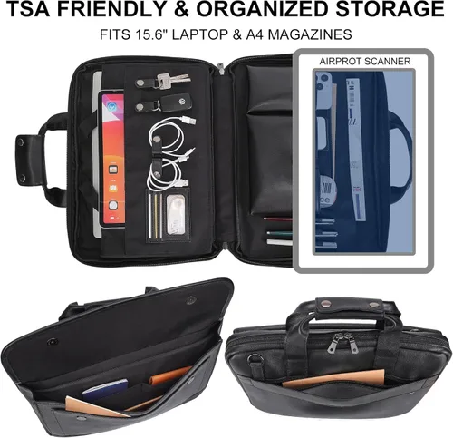 Miniatura 4 de Masa Kawa Maletín de cuero para hombre, delgado de 15.6 pulgadas, bolsa para computadora portátil, impermeable, cruzada, para el trabajo