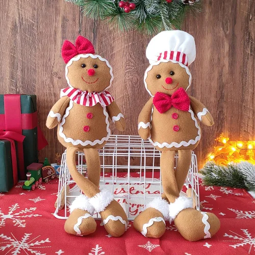 BALONAR Figuras de Hombre de Jengibre de Peluche de Navidad de 15 Pulgadas de Tamaño Grande Niño Niña con Sombrero de Chef Moño Adorno de Navidad