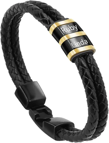 Miniatura 71 de Pulseras de cuero personalizadas para hombre con 1-6 nombres, pulsera trenzada personalizada con cuentas para papá, marido, día del padre, San