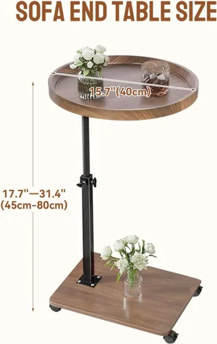 Miniatura 7 de Mesa auxiliar ajustable en forma de C, mesa auxiliar con ruedas para sofá, mesa giratoria de 360° para sala de estar, dormitorio, estudio y espacios