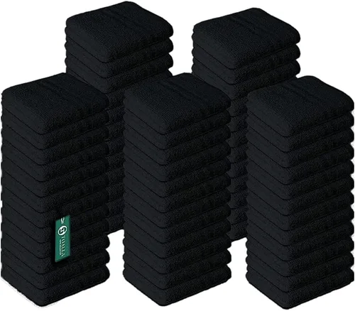 Paños 100% algodón, paquete de 60, 400 GSM, paños suaves para cara y cuerpo, altamente absorbentes, 12 x 12 pulgadas, color negro