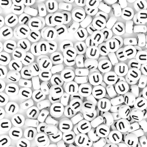 Miniatura 21 de 300 cuentas de letras S de 0.157 x 0.276 in, cuentas blancas del alfabeto de forma redonda acrílica, cuentas sueltas para pulseras con nombre