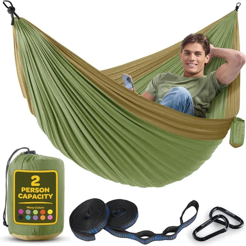 Miniatura 15 de Hamaca Duradera con Capacidad de 500 lb, Silla Hamaca de Camping de Nylon - Tamaños Doble o Individual con Correas para Árboles y Bolsa de Verde
