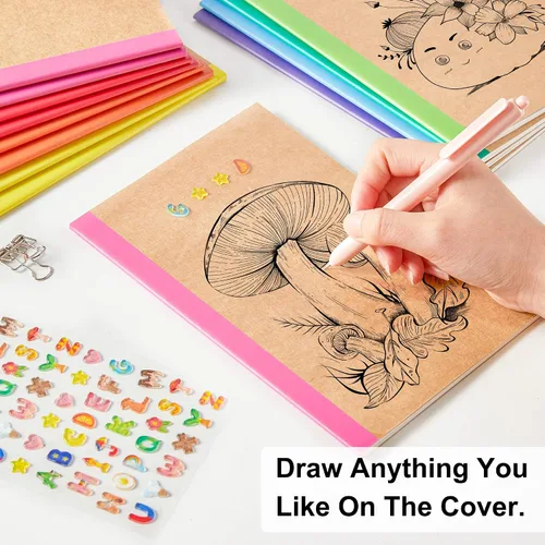 Miniatura 3 de Paquete de 32 cuadernos de composición a granel, Feela cubierta de papel kraft rayado en blanco con reglas universitarias, diarios de viaje