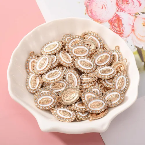 Miniatura 4 de 60 piezas Medallas Milagrosas de la Virgen María, Esmalte, Aleación, Pedrería, Nuestra Señora de Guadalupe, Conexión de Crucifijo para Hacer Joyería