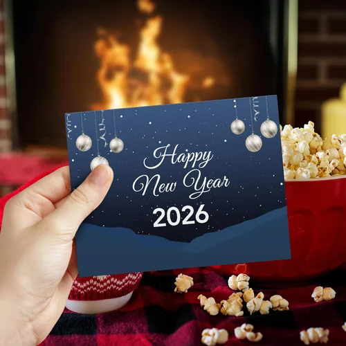Miniatura 2 de Tarjetas de felicitación de feliz año nuevo 2026 – Nochebuena azul nevada de invierno, Navidad, Año Nuevo, vacaciones, saludos, invitaciones