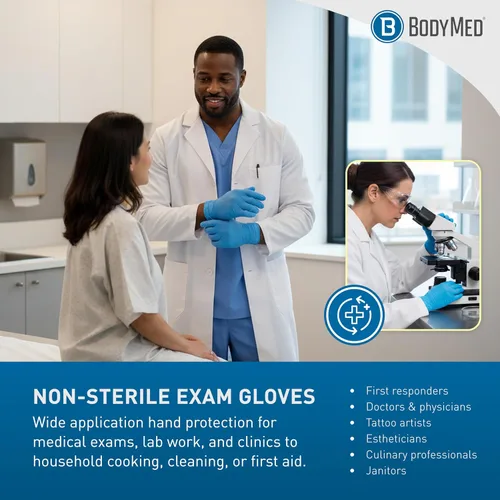 Miniatura 7 de Guantes de nitrilo BodyMed para examen y uso doméstico - Guantes desechables sin látex y sin polvo para uso médico, cocina y limpieza