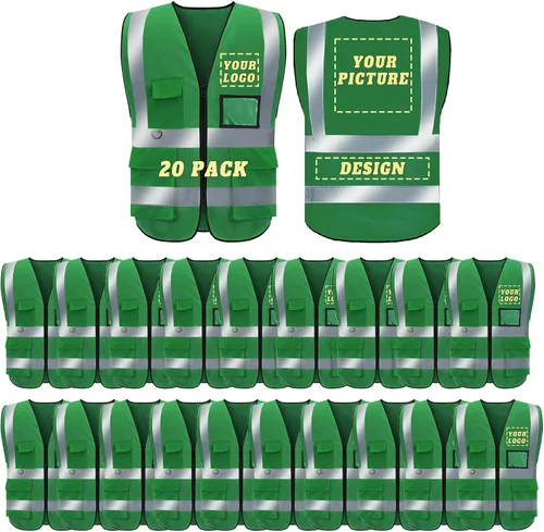 Miniatura 7 de Chaleco de seguridad con logotipo personalizado de alta visibilidad, chaleco reflectante clase 2, ropa de trabajo de construcción con 5 bolsillos