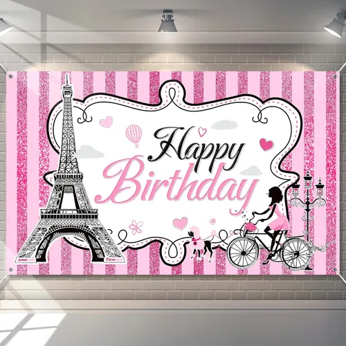 Telón de fondo de fotos de París, tapiz de pared de la Torre Eiffel, decoración de fiesta de cumpleaños con temática de París, pancarta rosa para
