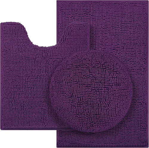Miniatura 8 de HOMEIDEAS Juego de alfombras de baño negras de 3 piezas, alfombras y tapetes de felpilla de mantequilla, peludos, absorbentes, antideslizantes